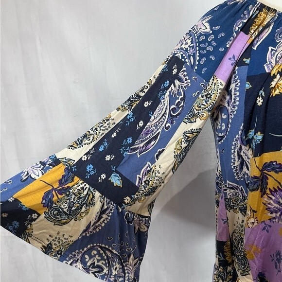 Style & Co on or off shoulder boho patchwork print long bell sleeve top size XS - Picture 5 of 8